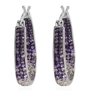 Austrian White Crystal Purple Crystal Earrings Inside Out Hoops Purple